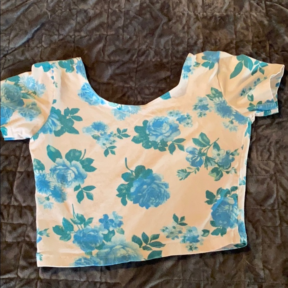 Pink and blue floral crop top